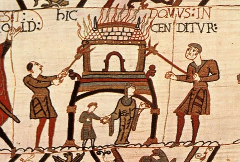 A close-up of a medieval tapestry

Description automatically generated