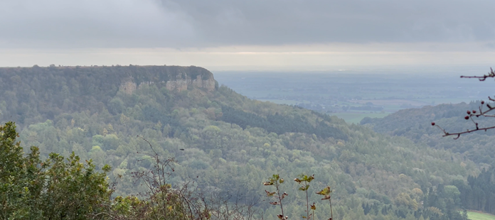 A mountain with trees and a cloudy sky

Description automatically generated