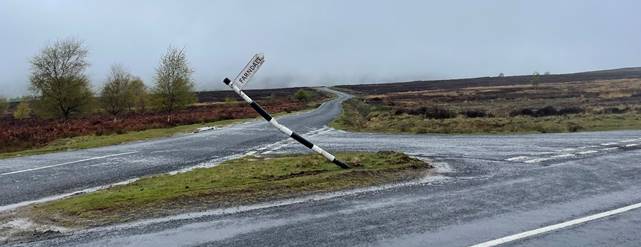 A road with a broken pole

Description automatically generated