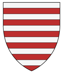 A red and white striped shield

Description automatically generated