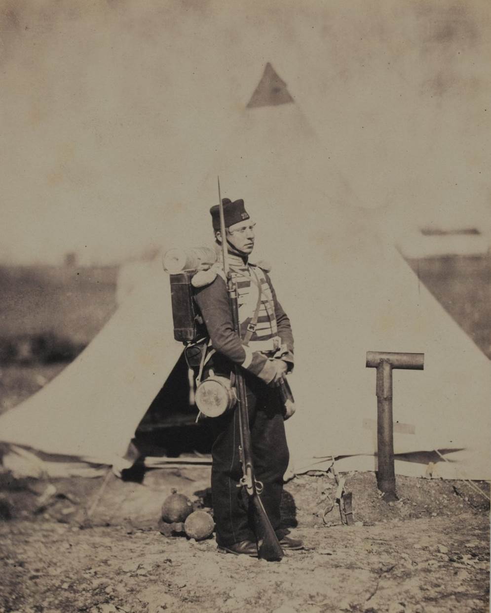 Private of the 28th (North Gloucestershire) Regiment of Foot in Full Marching Order, from an album of 52 photographs associated with the Crimean War by Roger Fenton