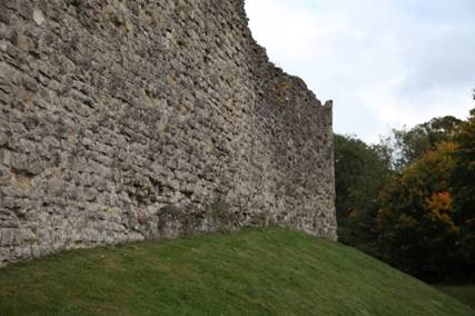 A stone wall with grass on the side

Description automatically generated